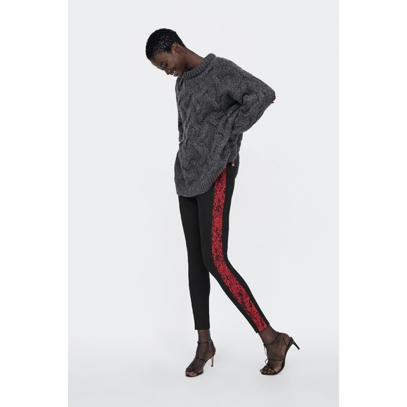 Zara Red Snake Print Stripe High Waisted Leggings - Picture 2 of 7